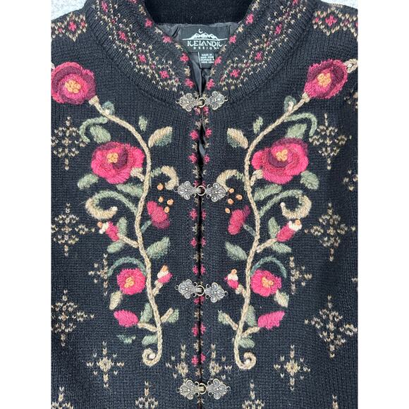 VTG Icelandic Design Wool Sweater Women’s Medium Lined Clasp Hooks Rose Grandma - Picture 16 of 16